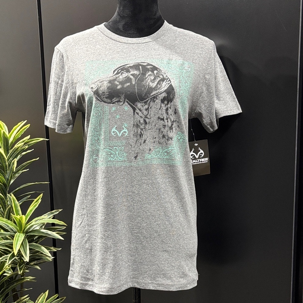Realtree Pointer-Dog Paisley and Buckhorn print, crewneck,,hunting, short sleeve